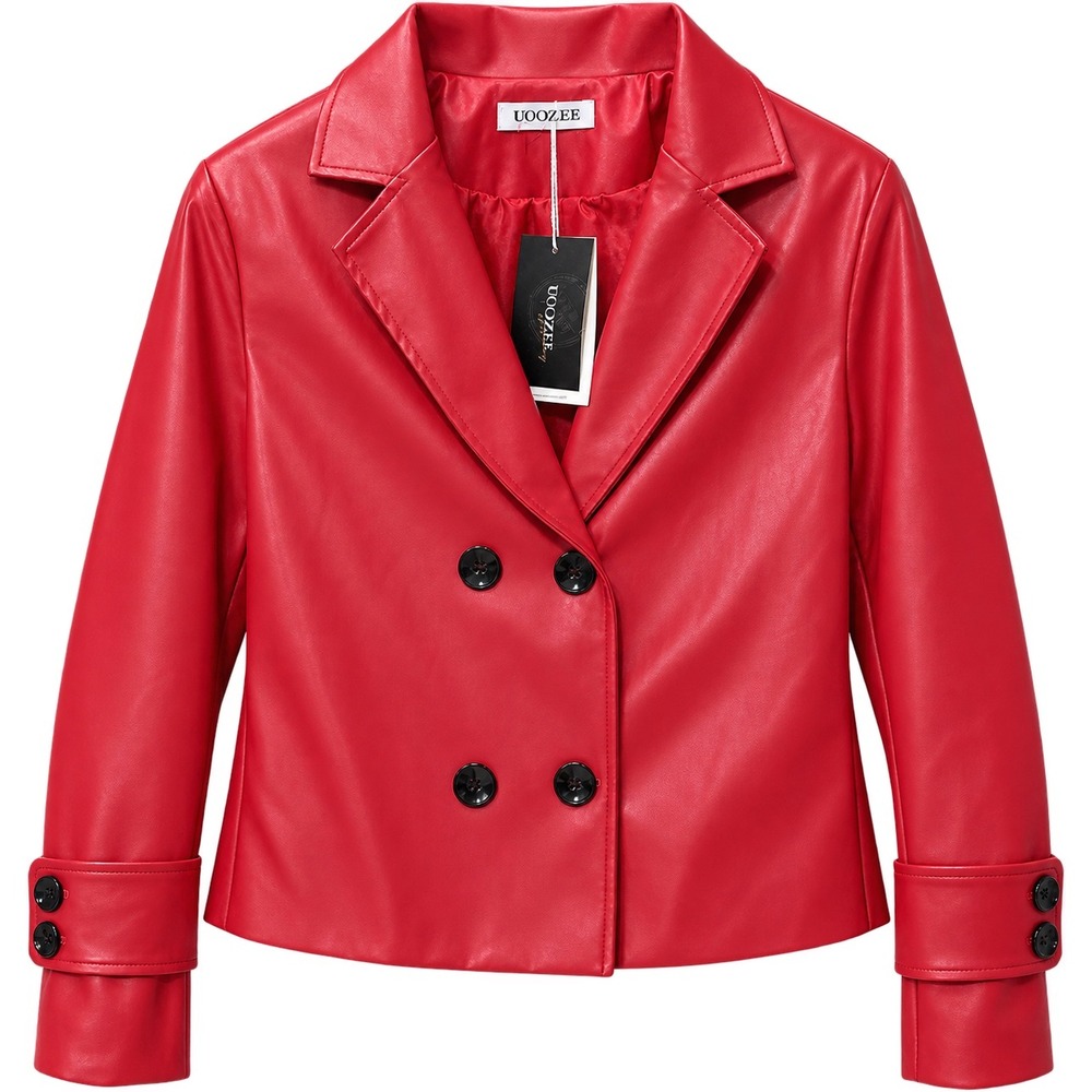 UOOZEE Red Faux Leather Double Breasted Blazer Jacket NWT Size M